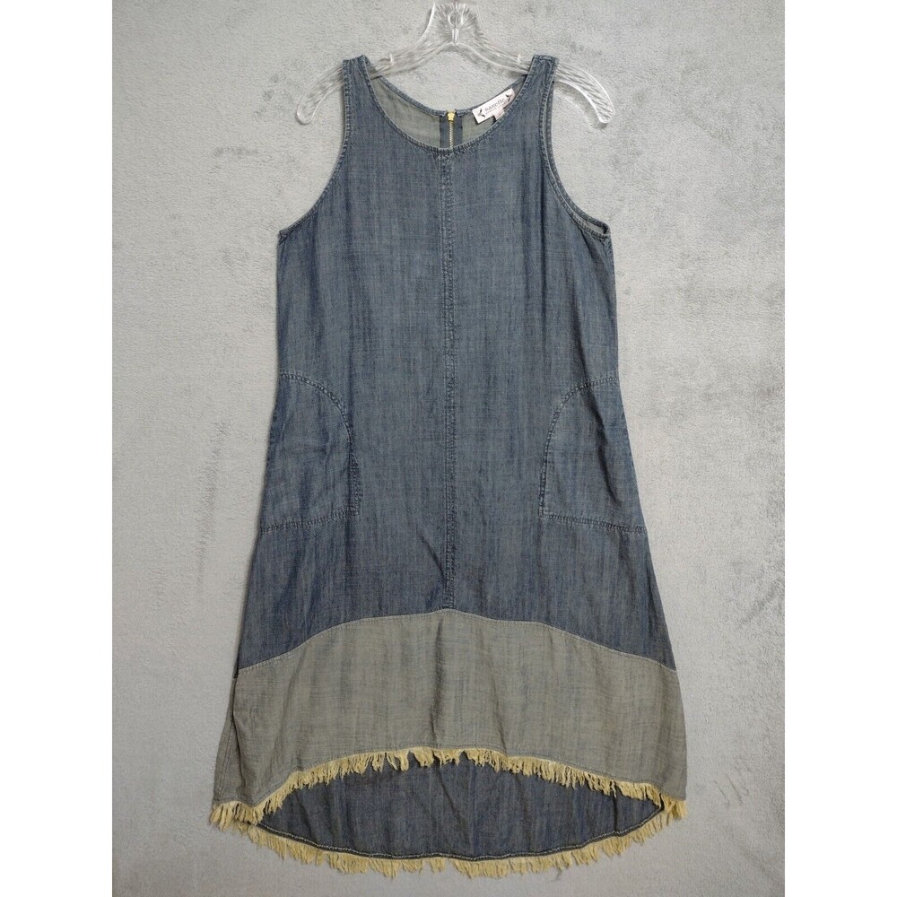 Denim Dress Anthro Sz 8 Raw Fringe Coastal Cowgirl Country Boho Linen, N Lepore